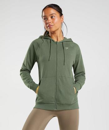 Dámské Mikiny S Kapucí Gymshark Tréninková Zip Olivy Zelené | CZ 3572VRW